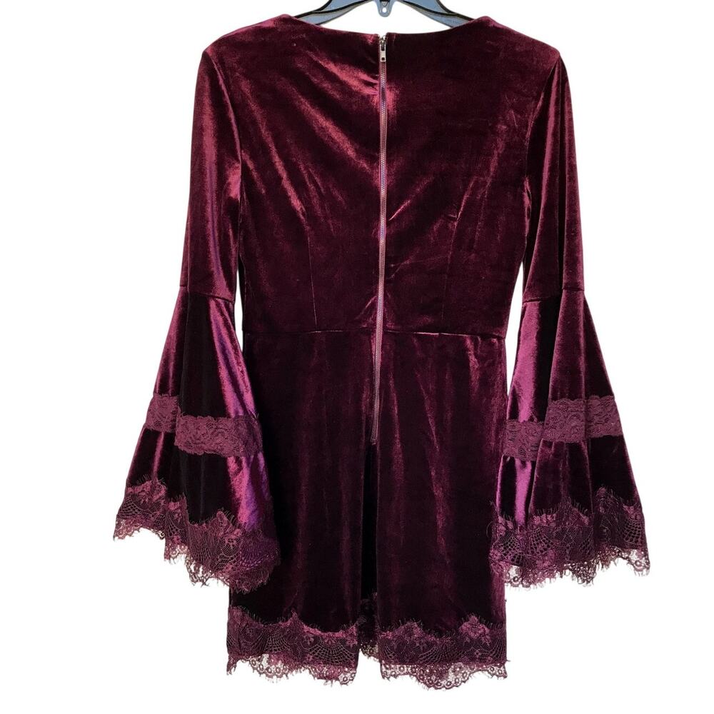 Aqua Burgundy Velvet Sheath Dress with Bell Sleeves and Lace Trim size S - Picture 4 of 9